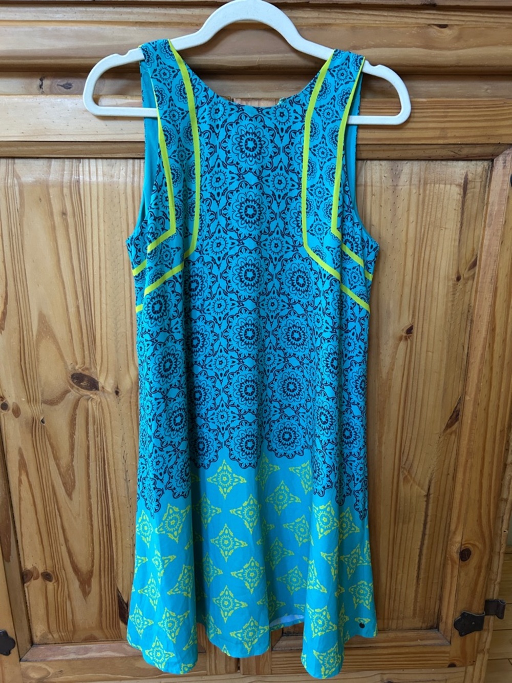 Hatley Sundress‎ Blue & Lime Sleeveless Patterned Women's Dress Boho Indie Small
